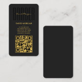Barber Typography Schwarz und Gold QR-Code Visitenkarte (Vorne/Hinten)