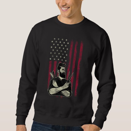 Barber Vintage American Flag 4th Of July Sweatshirt (Vorderseite)