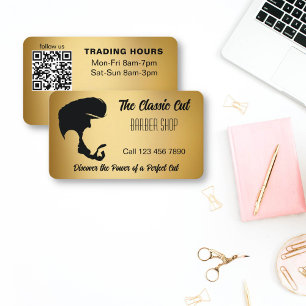 Barbergeschäft qr Code Gold und Schwarz Visitenkarte