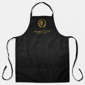 Barbername Gold Logo Friseur schwarzes Leder Schürze (Vorderseite)