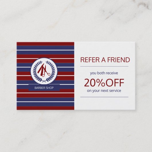 Barberrot-weißes Logo gestreift moderne Befassung Empfehlungskarte (Vorderseite)