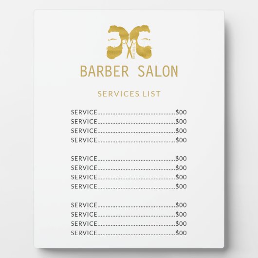 Barbershandel Gold Weißer elegante Dienstleistunge Fotoplatte (Vorderseite)