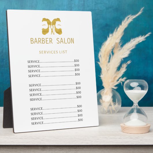Barbershandel Gold Weißer elegante Dienstleistunge Fotoplatte (Seite)