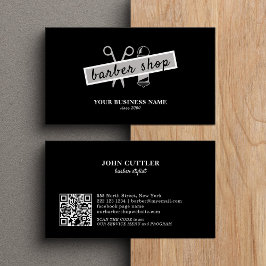Barbershop Barber QR Code modern schwarz Visitenkarte