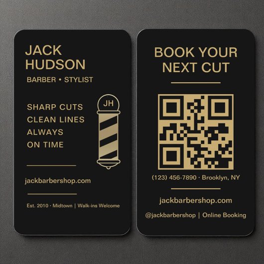 Barbershop Black Gold Barber Haaircut QR Code Visitenkarte