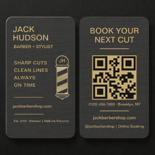 Barbershop Black Leinen Gold Frisur Visitenkarte