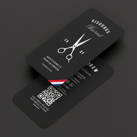 Barbershop Black Red Blue White Modern Barber Visitenkarte
