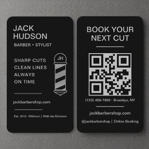 Barbershop Black Silver Barber Haarbcut QR Code Visitenkarte