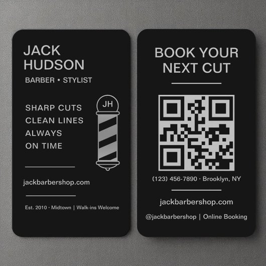 Barbershop Black Silver Barber Haarbcut QR Code Visitenkarte