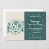 Barbershop Blue Jeans Textur geöffnet Einladung (Vorne/Hinten)