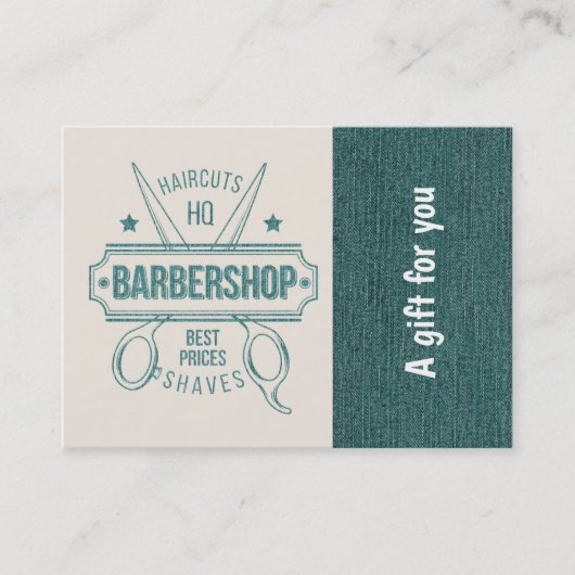 Barbershop Blue Jeans Textur Geschenkgutschein Rabattkarte (Vorderseite)