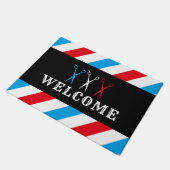 Barbershop Blue Red Stripes Empfang Fußmatte (Schrägansicht)
