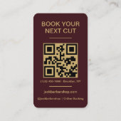 Barbershop Burgundy Gold Barber Haircut QR Code Visitenkarte (Rückseite)