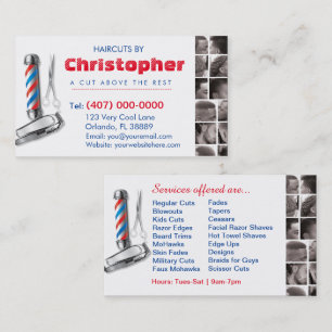 Barbershop Business Card Barber Pol, Clippers com Visitenkarte