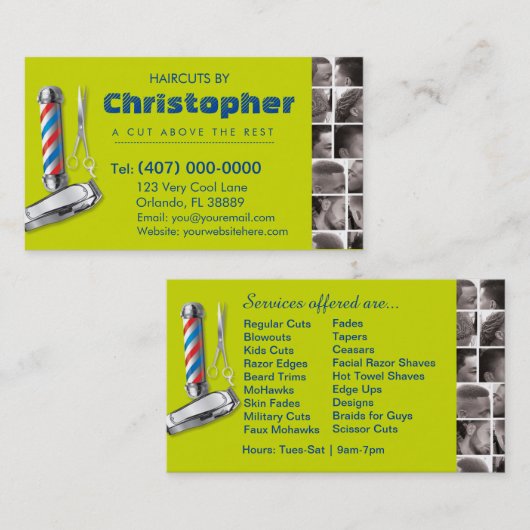 Barbershop Business Card Barber Pol, Clippers com Visitenkarte (Vorne/Hinten)