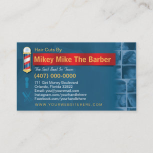 Barbershop Business Card Barber Pol, Clippers com Visitenkarte