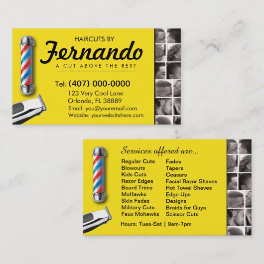 Barbershop Business Card Barber Pol, Clippers com Visitenkarte (Vorne/Hinten)