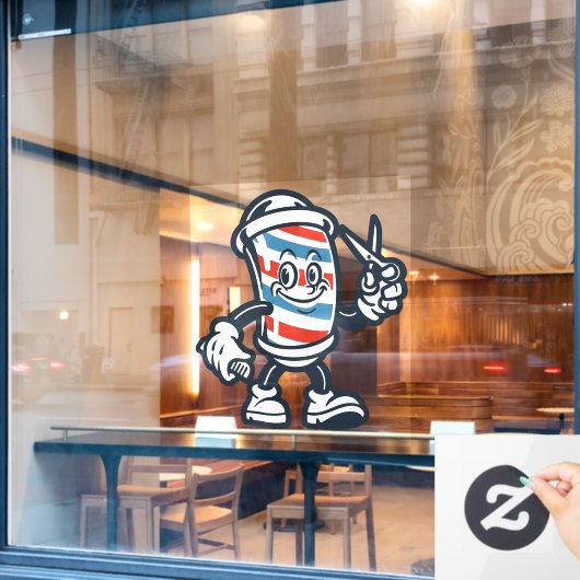 Barbershop Cartoon Barber Pole Character Fensteraufkleber (Café-Fenster)