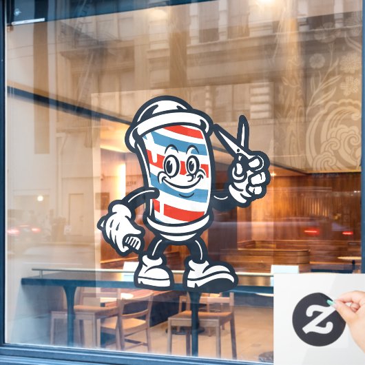 Barbershop Cartoon Barber Pole Character Fensteraufkleber (Café-Fenster)