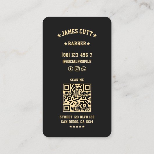 Barbershop Classic Elegantes Gold Black Barber Pol Visitenkarte (Rückseite)