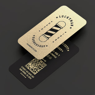 Barbershop Classic Elegantes Gold Black Barber Pol Visitenkarte