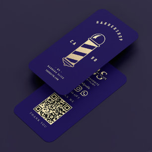 Barbershop Dark Blue Hairstylist Barber's Pole Visitenkarte