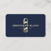 Barbershop Elegant Barber Pole Dark Navy Loyalität Visitenkarte (Vorderseite)