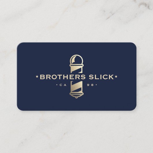 Barbershop Elegant Barber Pole Dark Navy Loyalität Visitenkarte (Vorderseite)