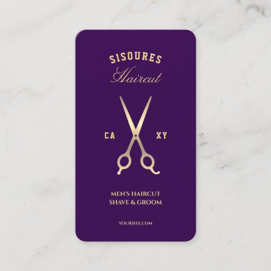 Barbershop Elegant Dark Lila Barber Scheren Visitenkarte (Vorderseite)