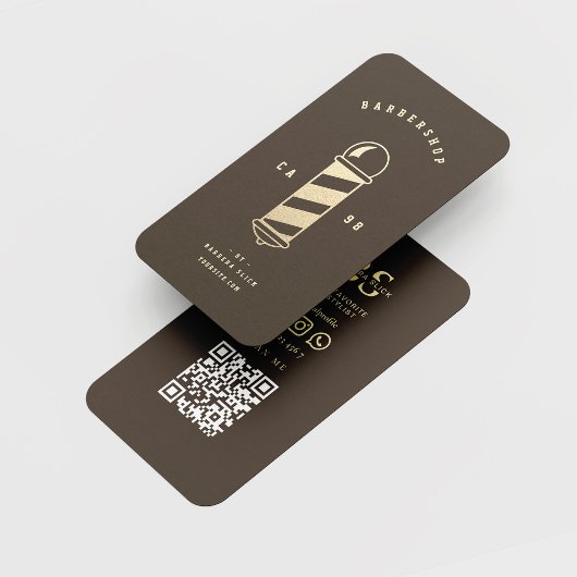 Barbershop Gold Barber's Pole Monogram Visitenkarte