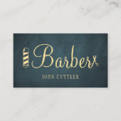 Barbershop gold navy pole scissors barber QR code Visitenkarte (Vorderseite)