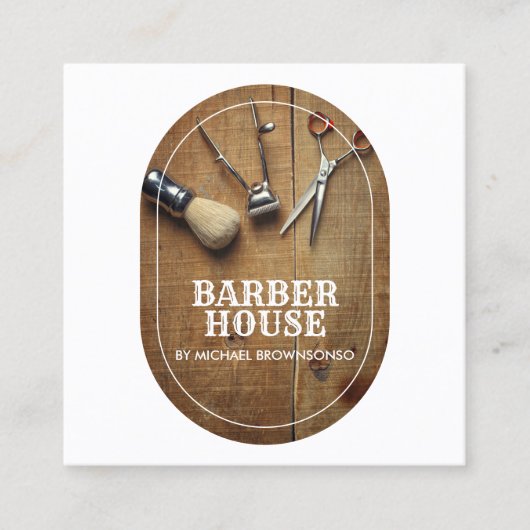 BarberShop Haarstylist Rustikales Foto Quadratische Visitenkarte (Vorderseite)