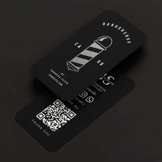 Barbershop Hair Stylistin Silver Barber Pole Visitenkarte