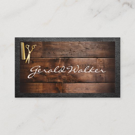 Barbershop | Holz | Leather Border Visitenkarte (Vorderseite)