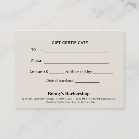 Barbershop Leder Look Geschenk Zertifikat (Rückseite)