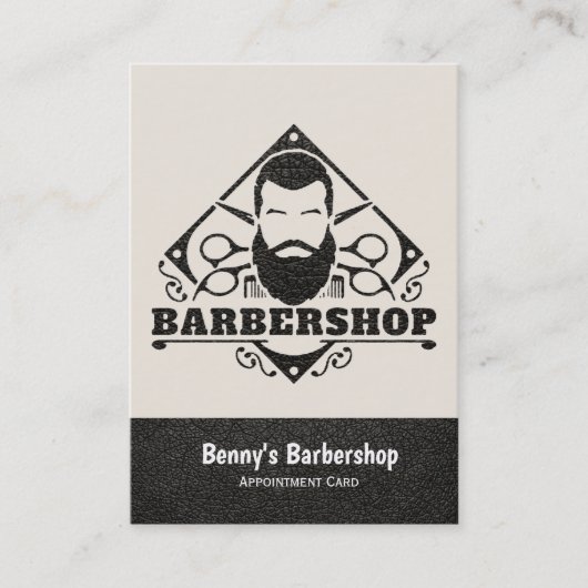 Barbershop Leder Look Termin Karte (Vorderseite)