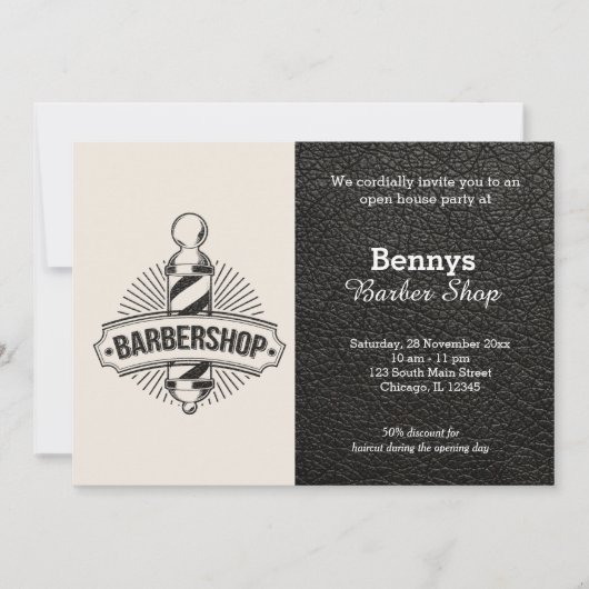 Barbershop Leder sieht geöffnet aus Einladung (Vorderseite)