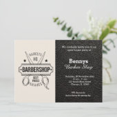 Barbershop Leder sieht geöffnet aus Einladung (Stehend Vorderseite)