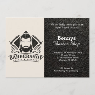 Barbershop Leder sieht geöffnet aus Einladung