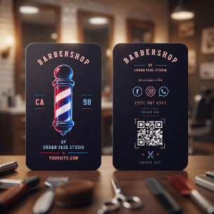 Barbershop Leuchtendes Fett Blau Roter Stangen-Log Visitenkarte