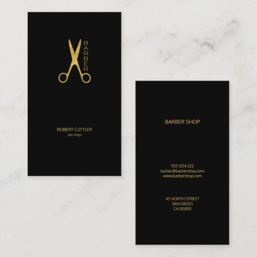 Barbershop Luxus einfaches Gold schwarz Visitenkarte (Vorne/Hinten)