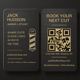 Barbershop Metallic Black Gold Barber Haircut  Visitenkarte