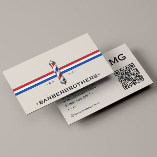 Barbershop Minimal Barber Sand Rot Weiß Blau Visitenkarte