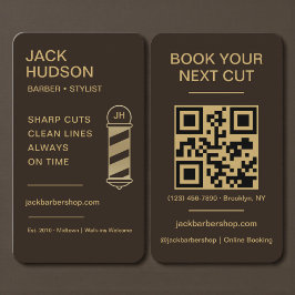 Barbershop Mocha Brown Gold Barber Haircut QR Code Visitenkarte