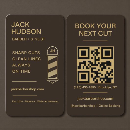 Barbershop Mocha Brown Gold Barber Haircut QR Code Visitenkarte
