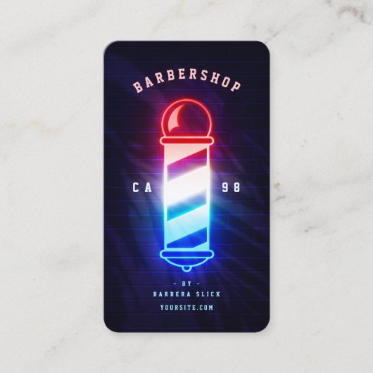 Barbershop Moderner Neon Barber's Pole Barber Visitenkarte (Vorderseite)
