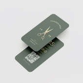 Barbershop Monogram Gold Scissors Barber Green Visitenkarte