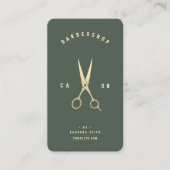 Barbershop Monogram Gold Scissors Barber Green Visitenkarte (Vorderseite)