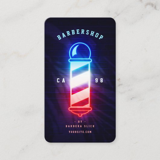 Barbershop Neon Barber's Pole Moderner Barber Visitenkarte (Vorderseite)