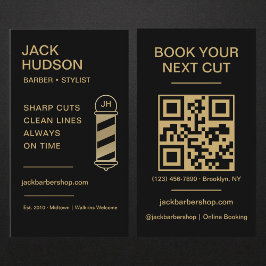 Barbershop QR Code Black Gold Barber Haircut  Visitenkarte